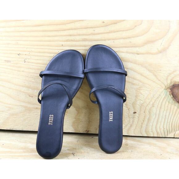 New Tkees Sandals Womens 9 Black Vegan Leather Gemma Iris Slip Ons - Picture 4 of 8